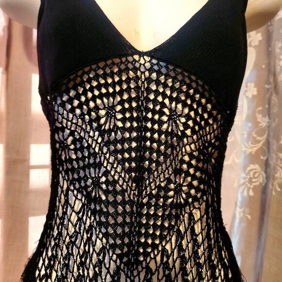 Victorias Secret Crochet Knit Black Fringe Cami Tank Top NWT Biker LGE.Boho New - Picture 3 of 12